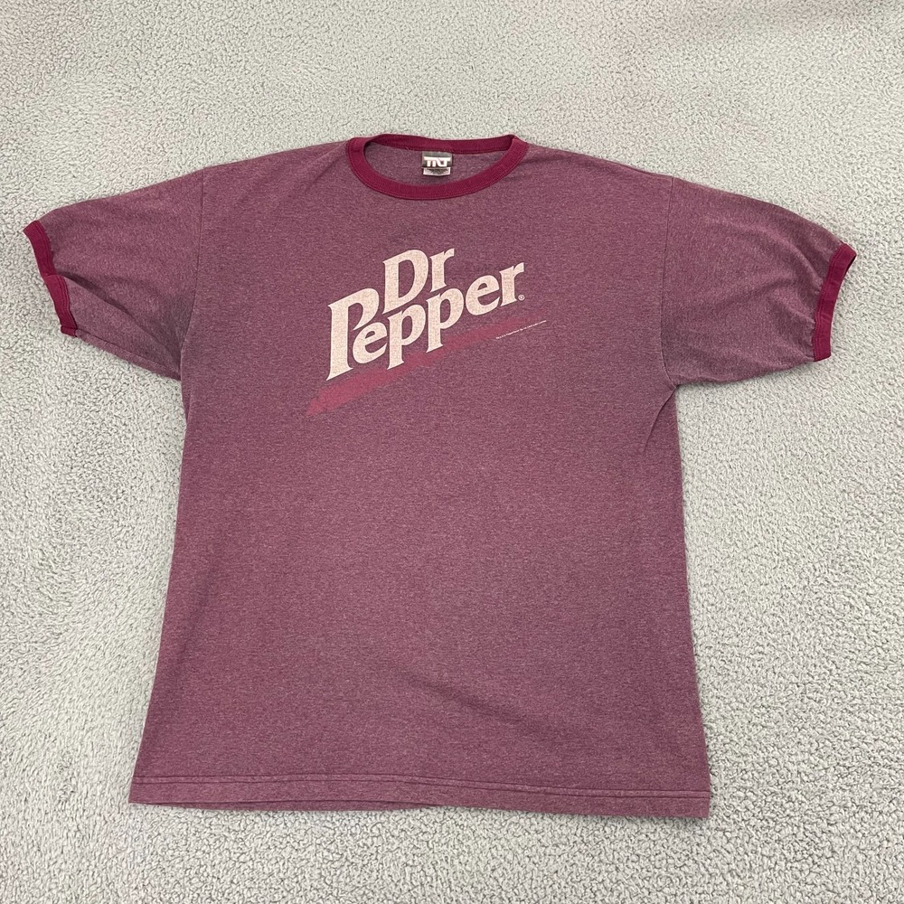 Vintage Dr. Pepper Shirt Men L Burgundy TNT Soda Pop Y2K Ringer Tee